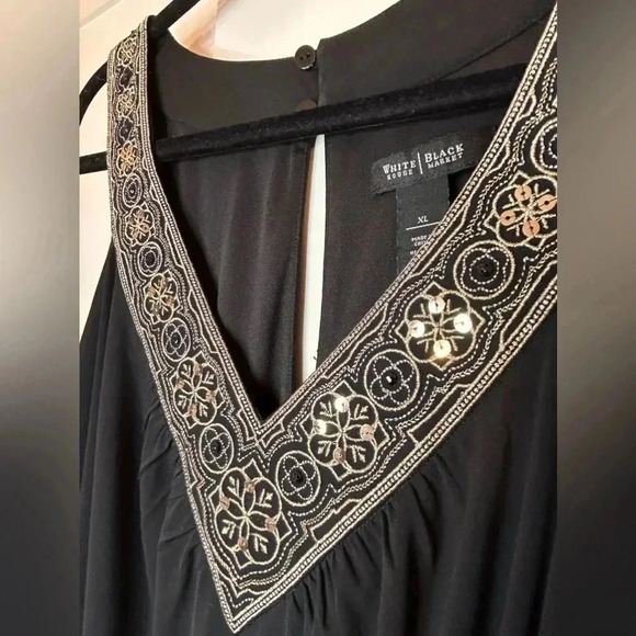White House Black Market sleeveless midi dress, XL, embellished vneck, Elegant - Picture 6 of 10